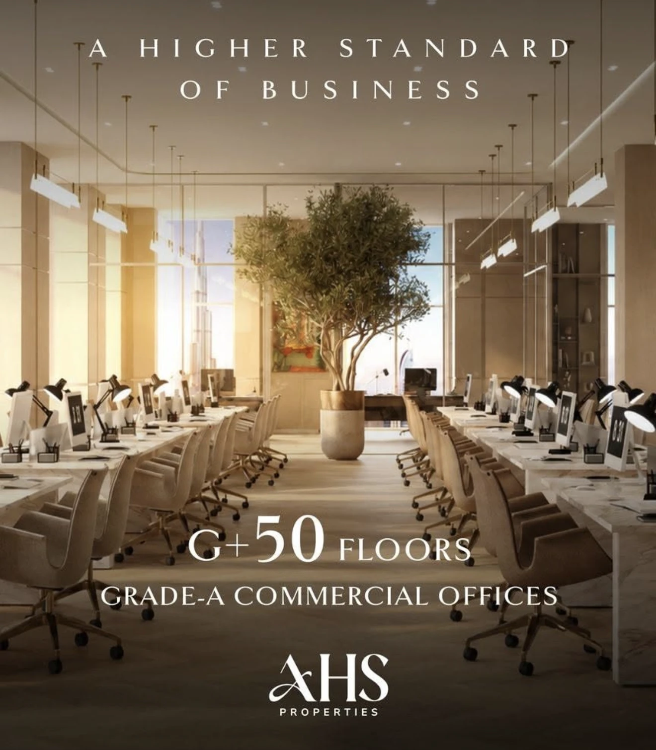 Grade-A office interior at the AHS Sheikh Zayed Road tower, G+50 floors