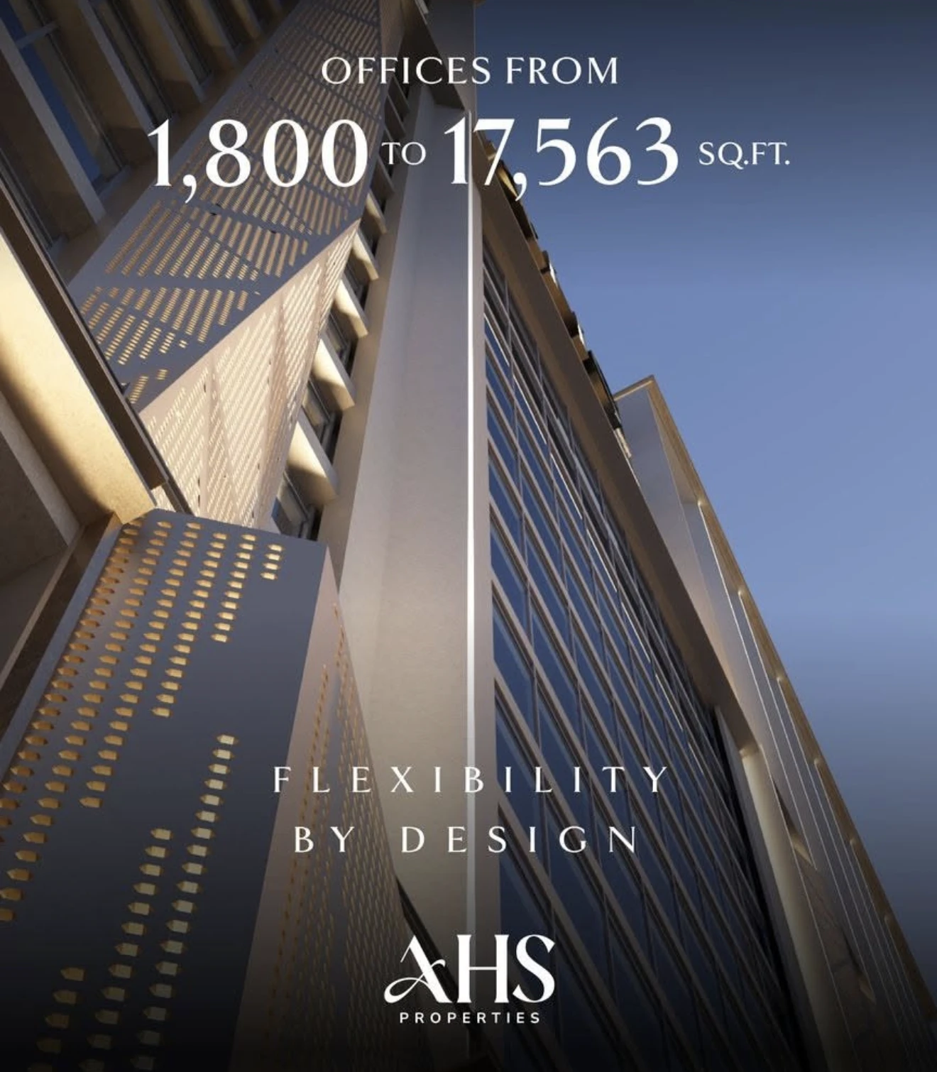 Facade of the AHS Grade-A office tower on Sheikh Zayed Road