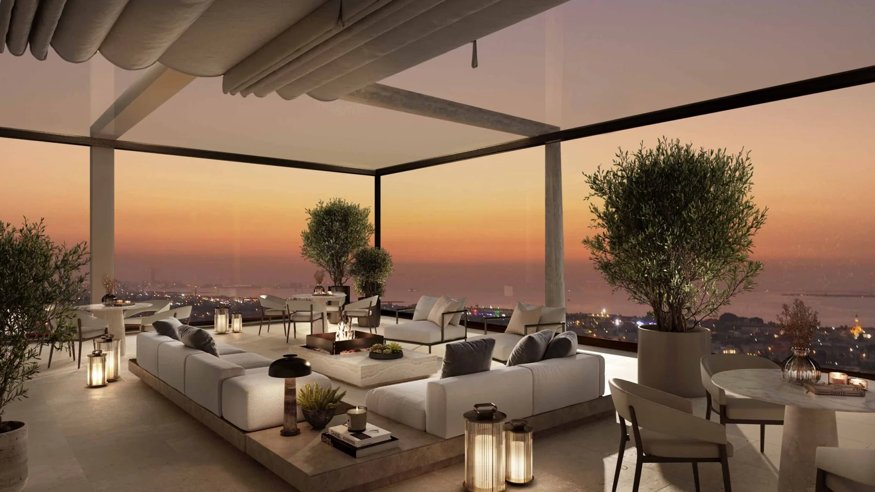 AHS Tower rooftop garden at sunset, official render