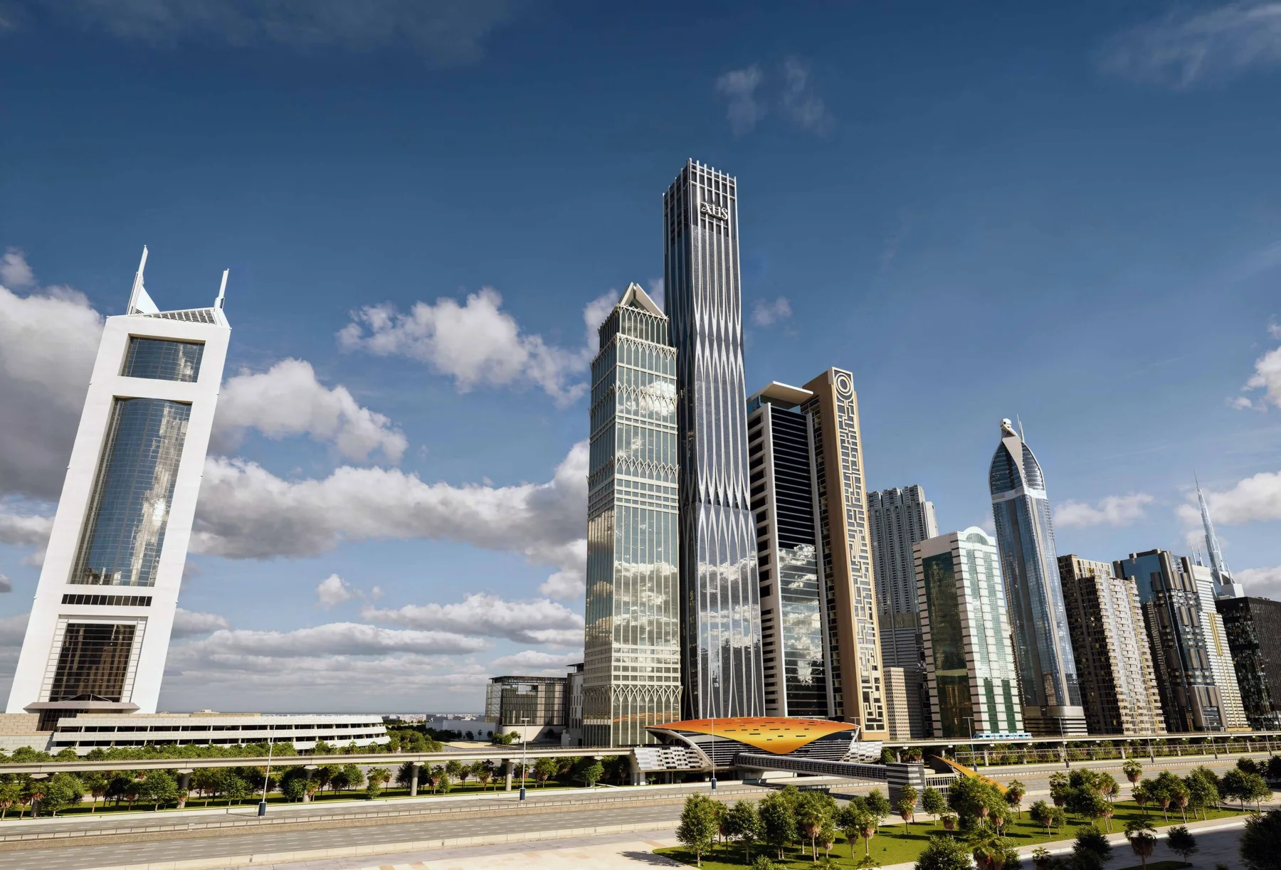 AHS Tower seen from Sheikh Zayed Road, official render