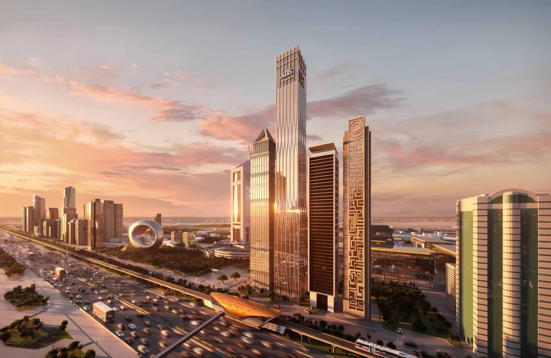 AHS Tower at sunset, official render
