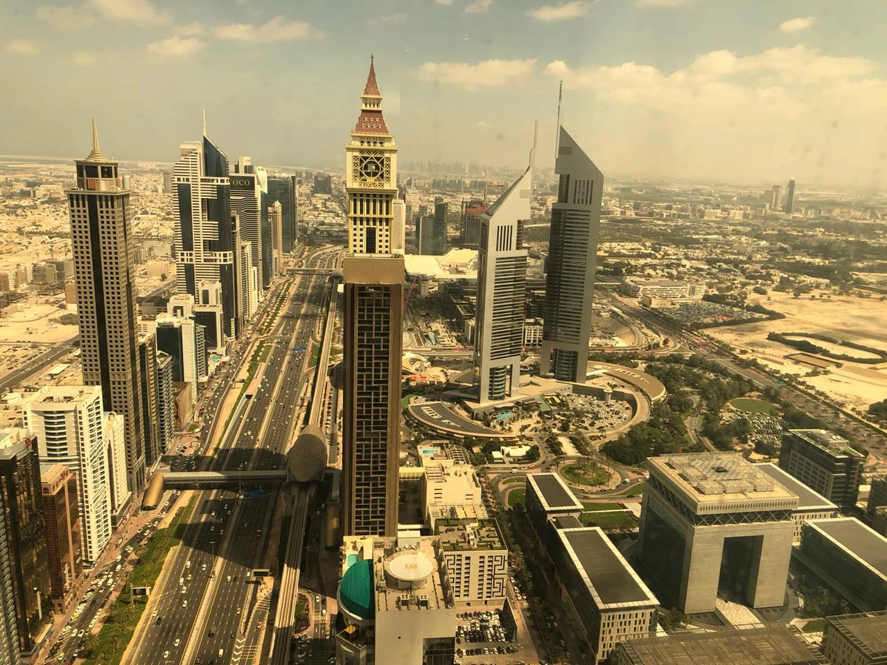 The completed Al Yaqoub 'Big Ben' clock tower on Sheikh Zayed Road in 2020, before its conversion into AHS Tower
