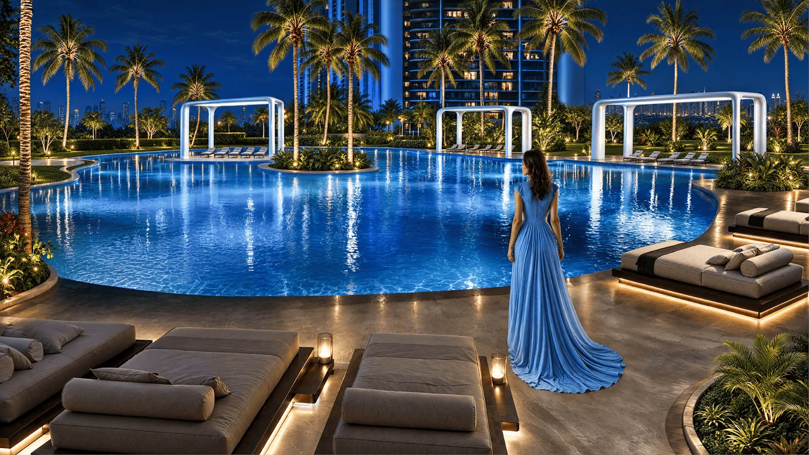 Binghatti Vision Iconic amenity pool render Mercedes-Benz Places
