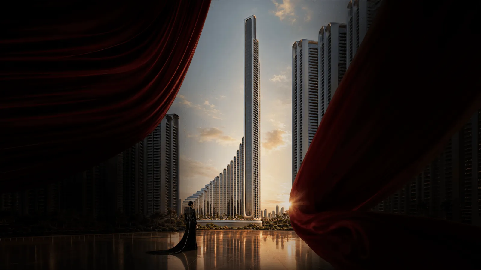 Binghatti Vision Iconic Tower exterior render at Mercedes-Benz Places Binghatti City Meydan