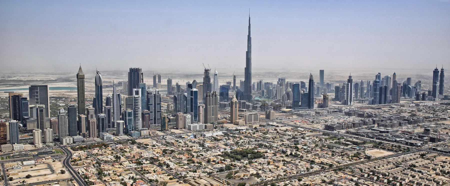 Aerial view of Downtown Dubai with the Burj Khalifa