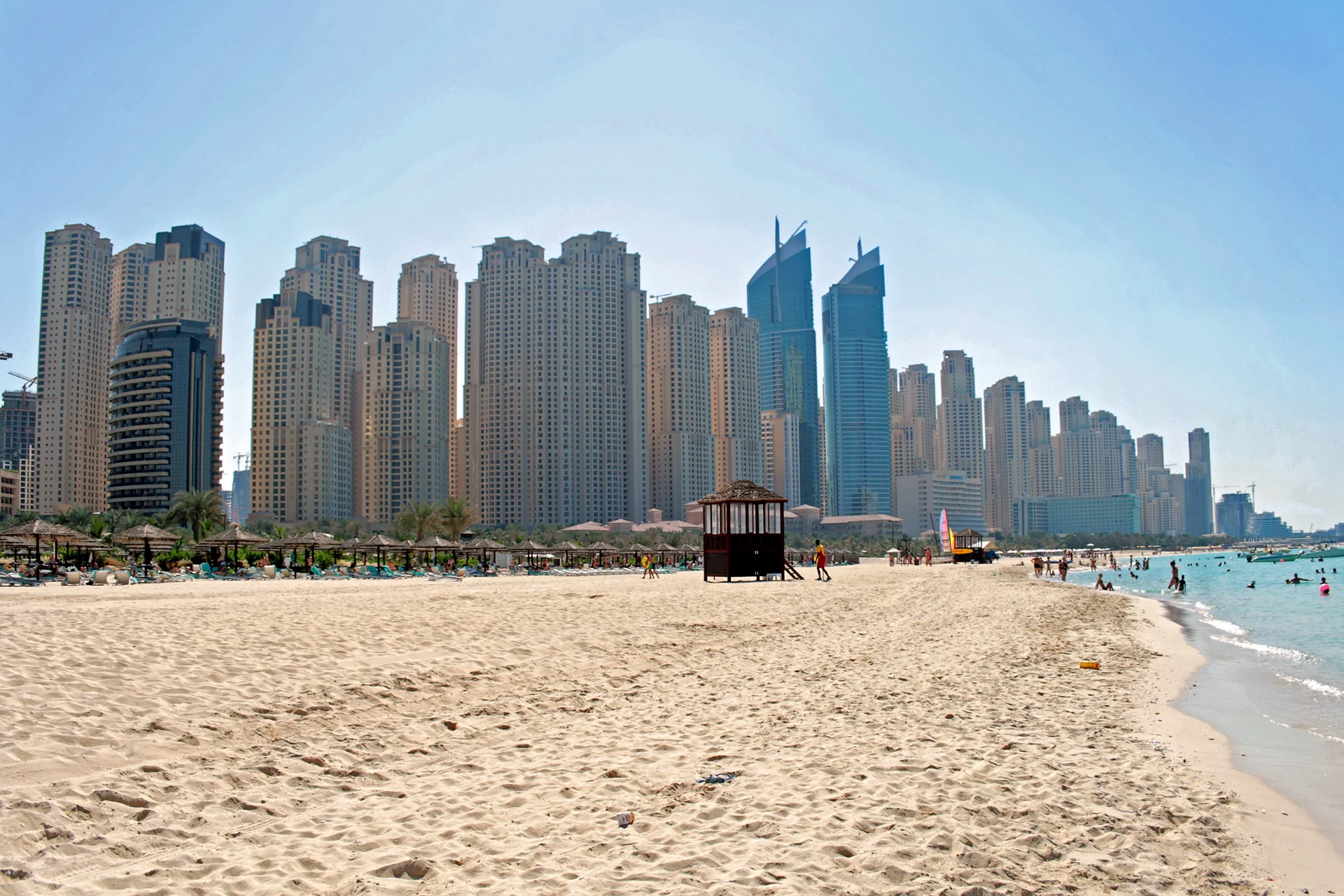 JBR beach and Dubai Marina towers on a clear day