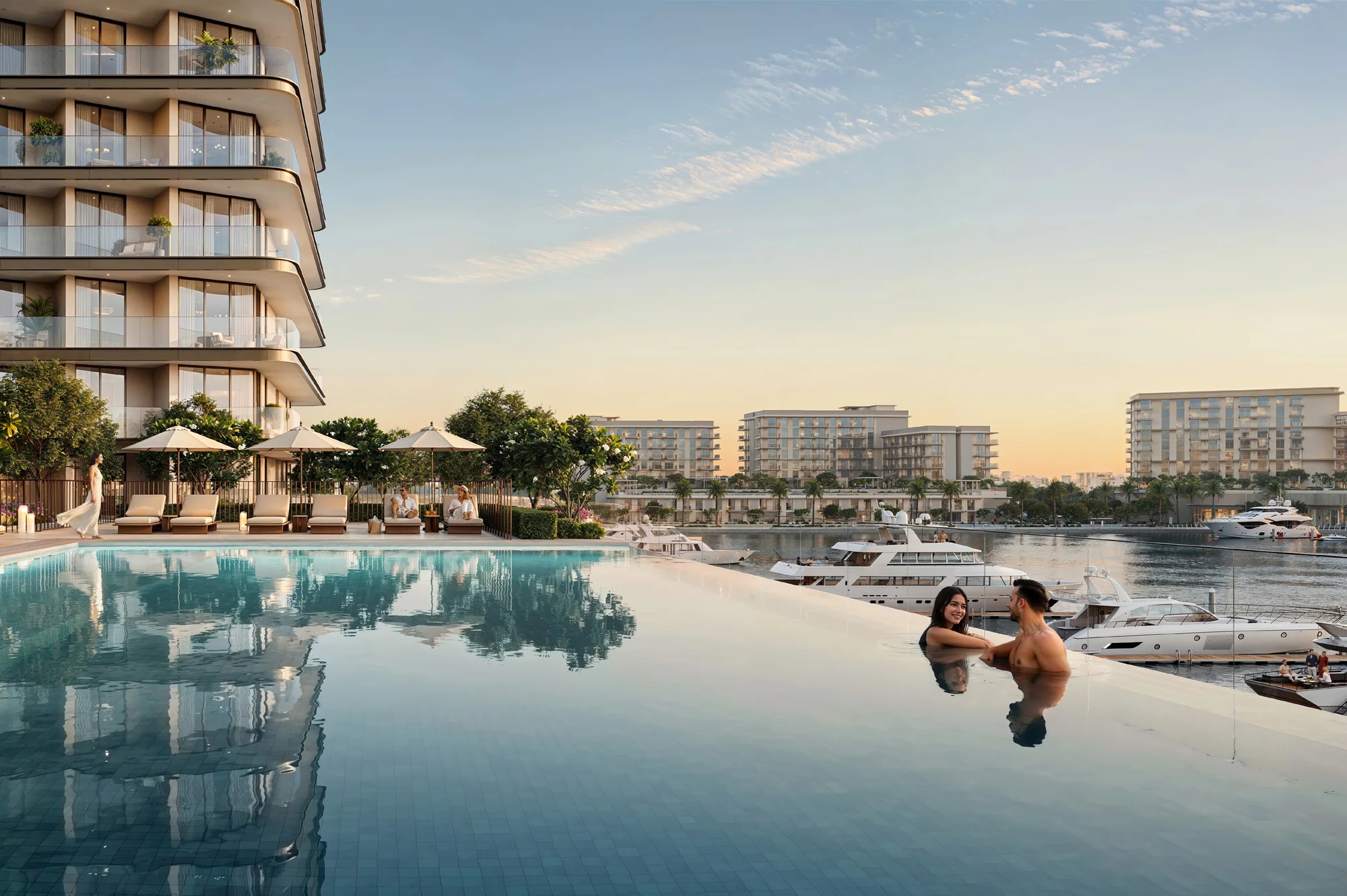 Fior 1 infinity pool overlooking yachts in Rashid Yachts and Marina