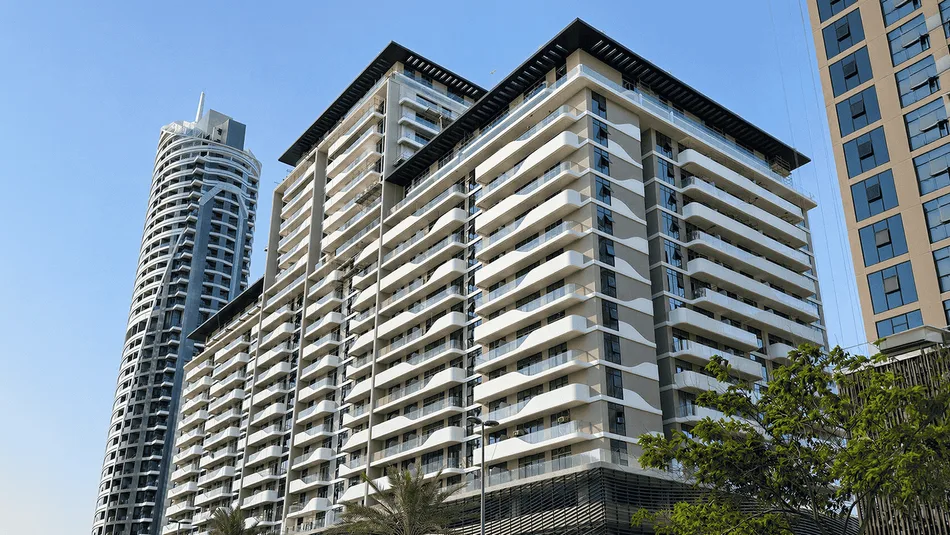 Completed Helvetia Residences tower in Jumeirah Village Circle, Dubai
