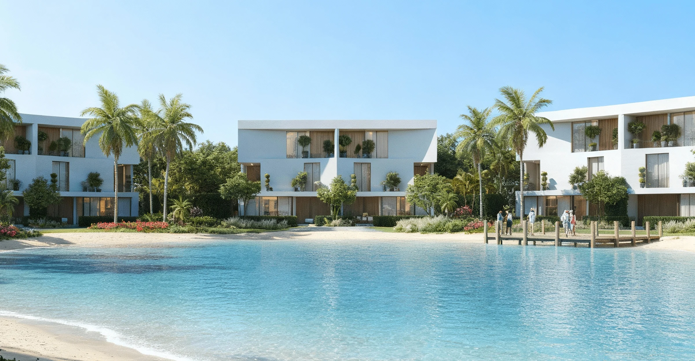 Swimmable lagoon and beach at the Lunaya community by Zaya, Jebel Ali, Dubai