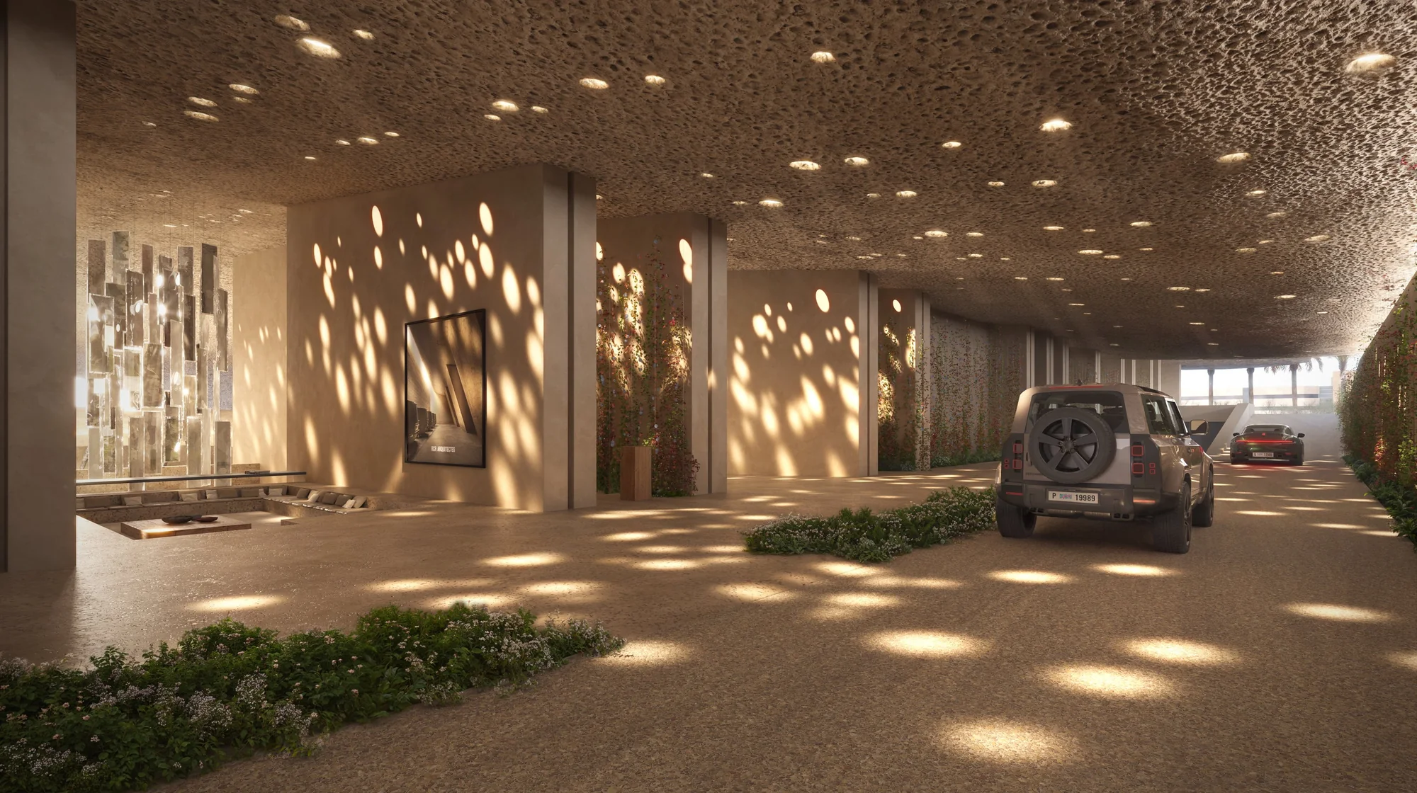 Muraba Veil arrival and drop-off area under the dune canopy, official render