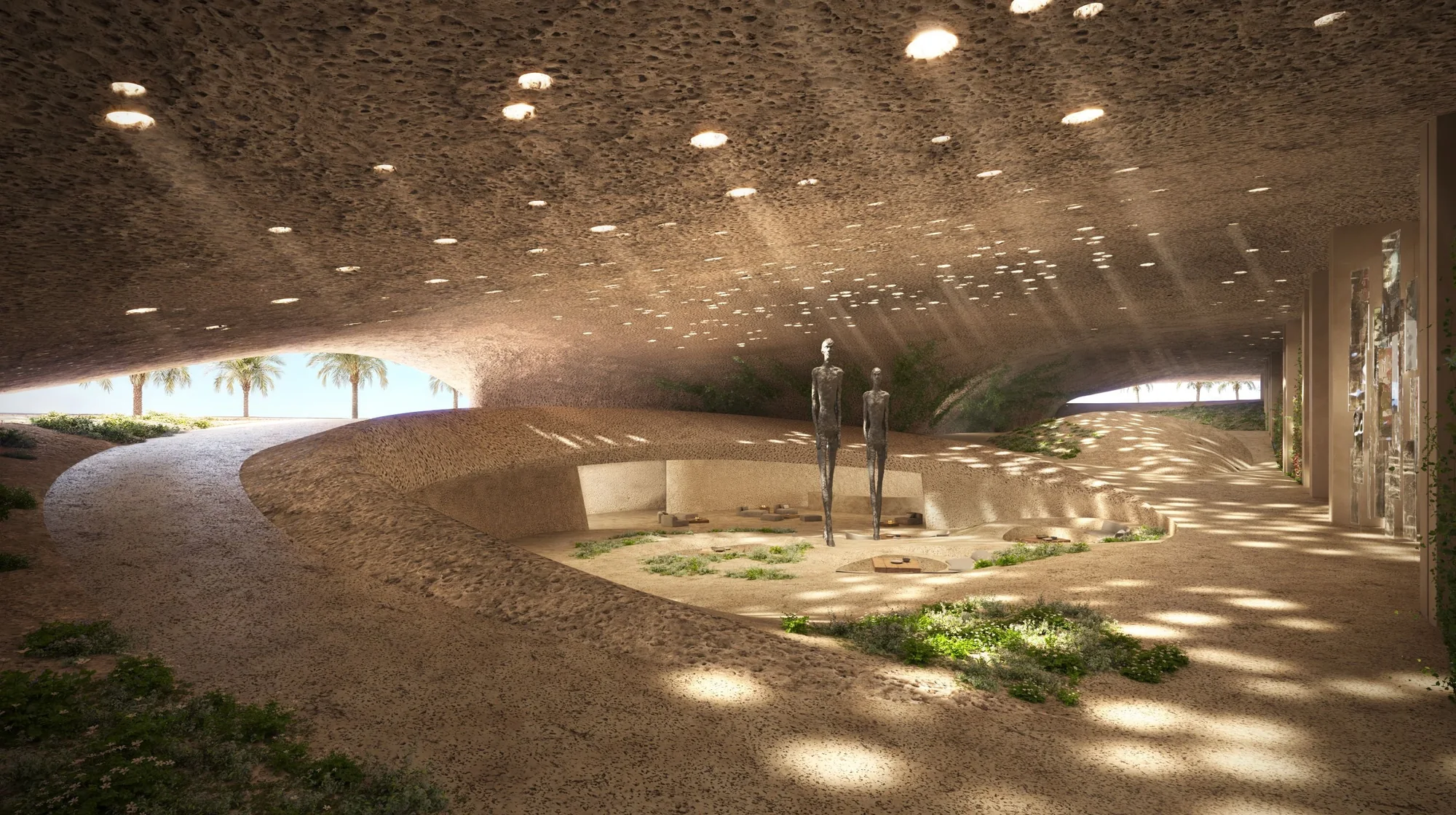 Muraba Veil underground oasis wellness space beneath the dune, official render