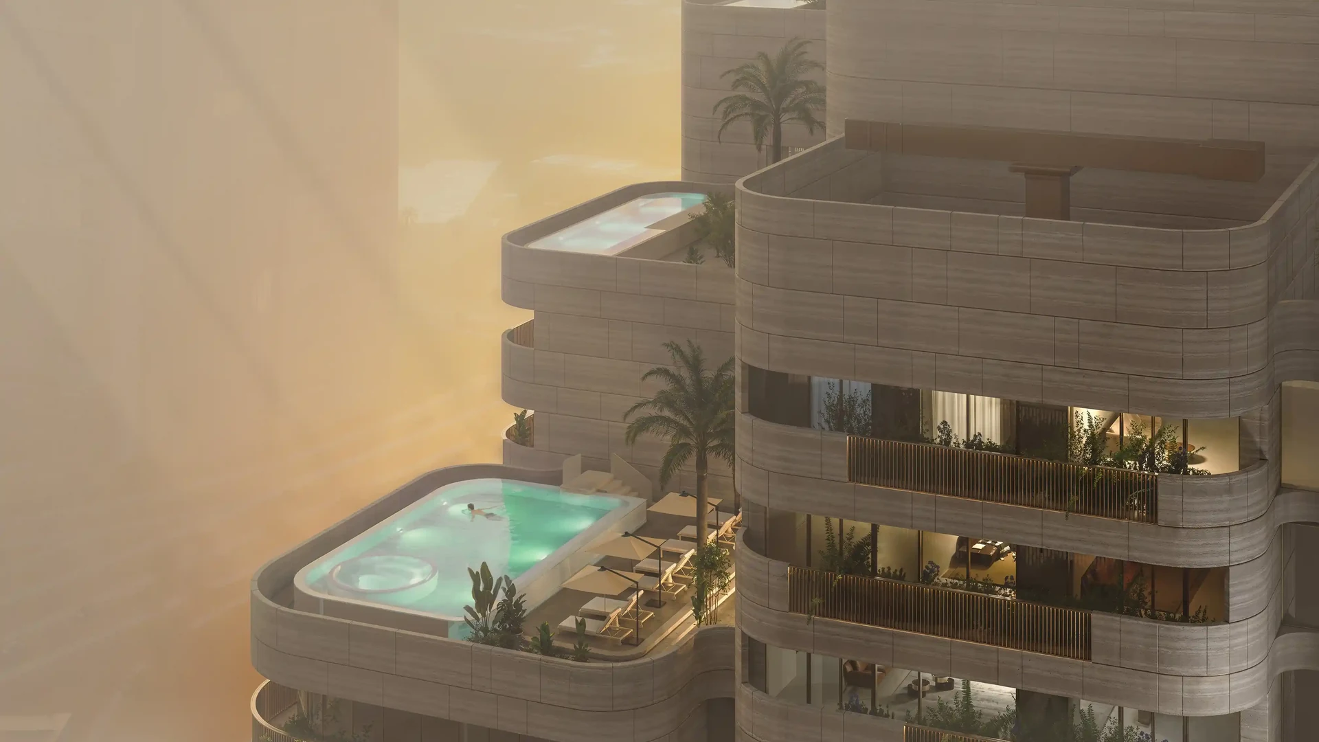 Sky pool terraces at Nine Collective by Wasl, Wasl 1, Al Kifaf, Dubai
