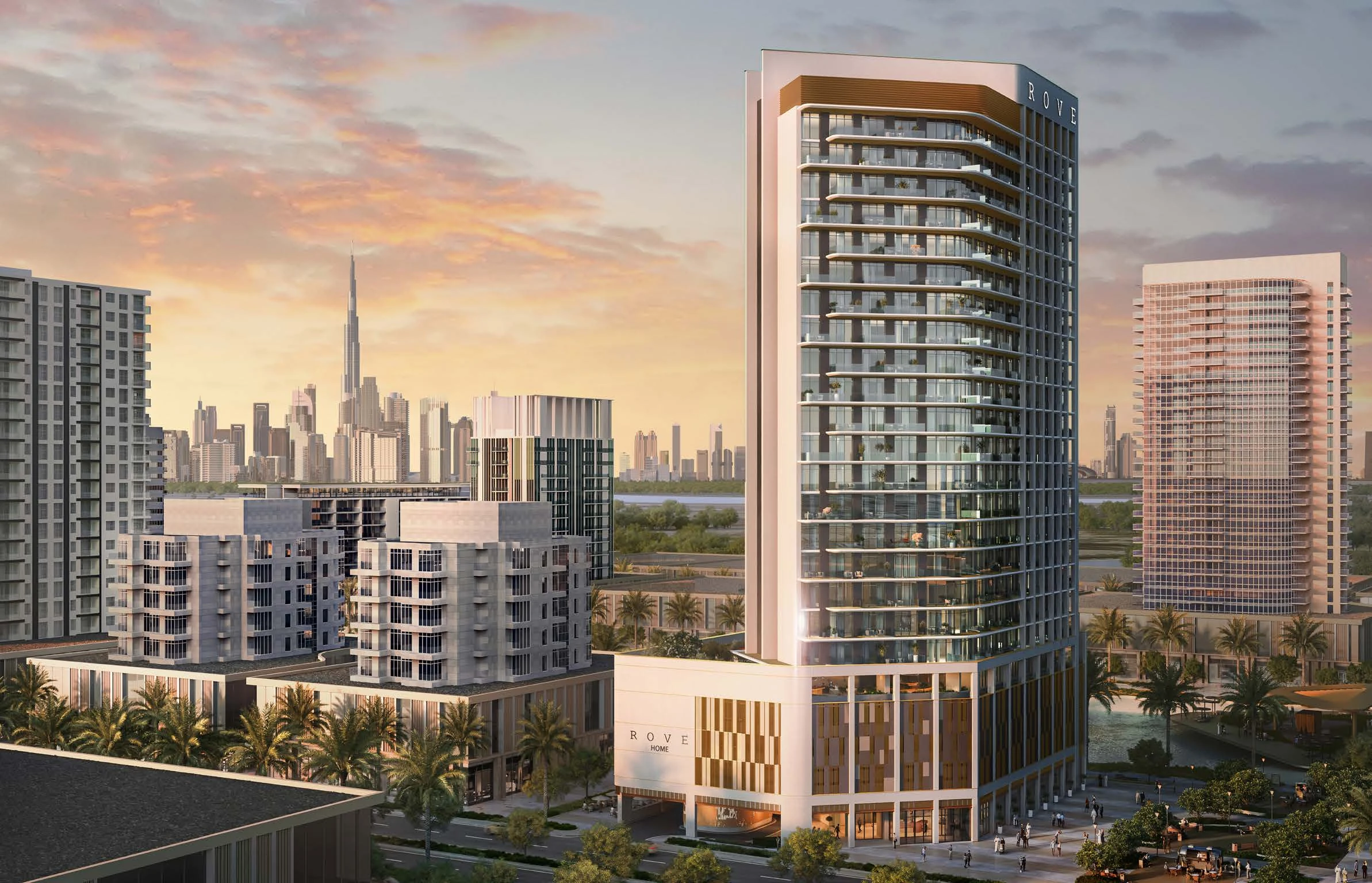 Rove Home Meydan Horizon 19-storey residential tower by ALAIN with the Dubai skyline behind, MBR City