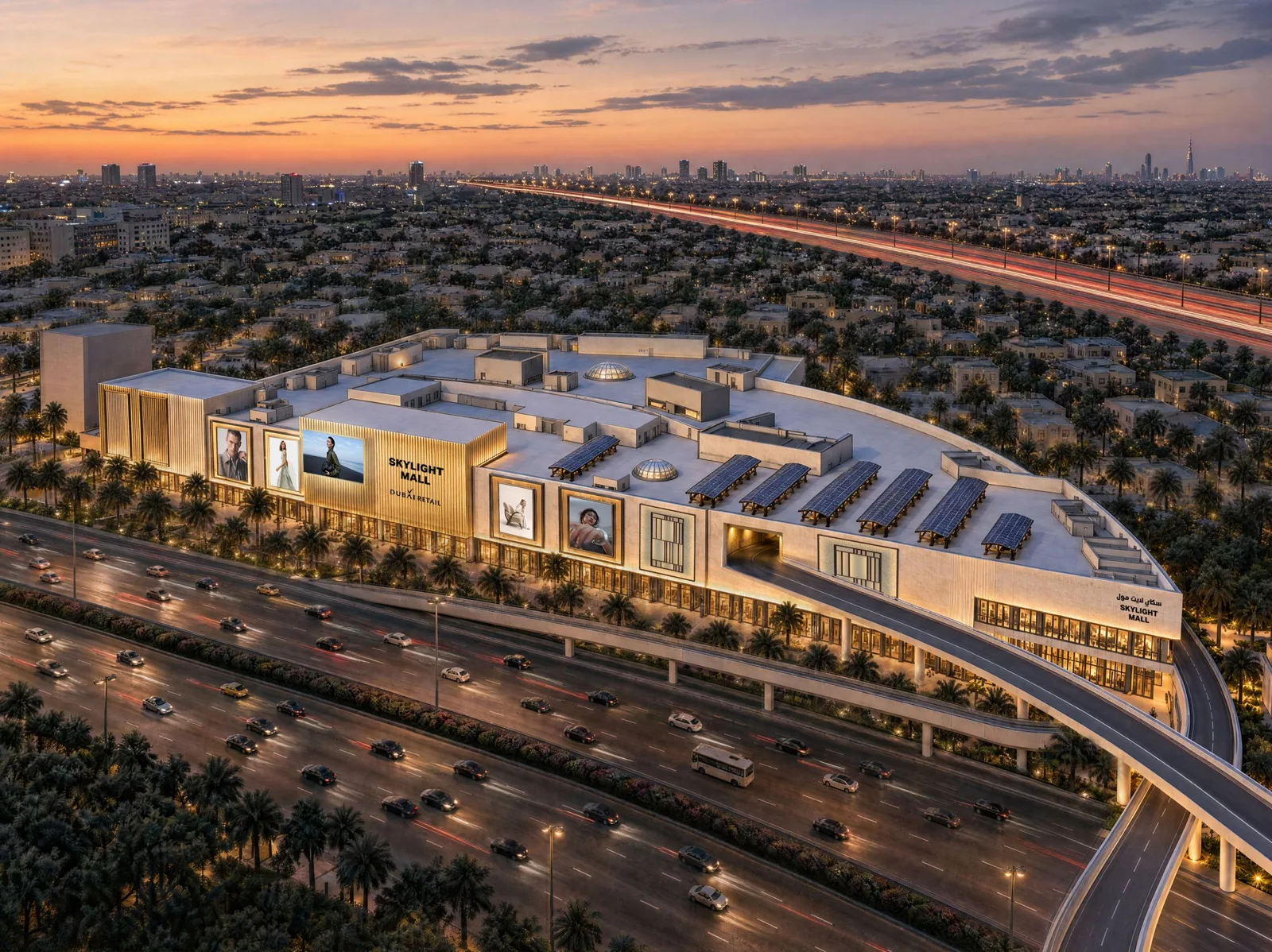 Aerial render of Skylight Mall on Al Khail Road, Dubai, by Dubai Retail