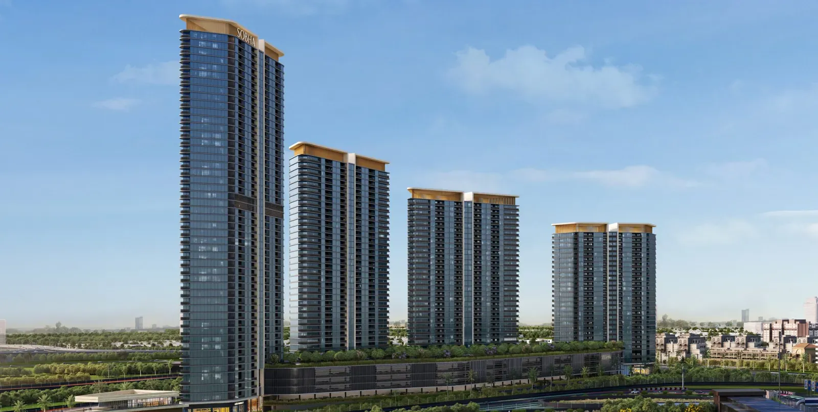 Sobha Solis Motor City tower banner render Dubai